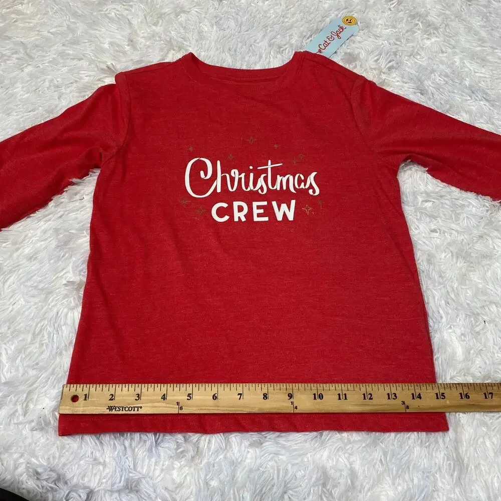 Cat & Jack Long Sleeve Christmas‎ Crew T-Shirt for Kids Size Small NEW -Red